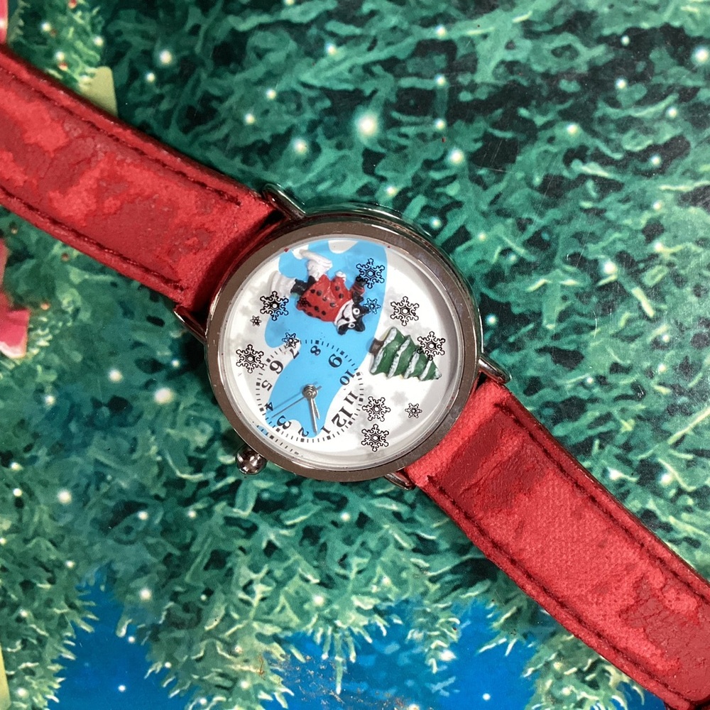 Christmas theme watch beautiful winter scene face working battery - wear on band